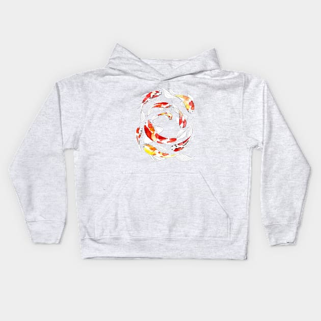 Watercolor Koi Fish Kids Hoodie by MagdalenaIllustration